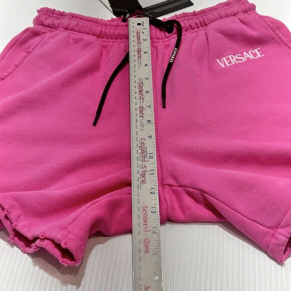 Runway Versace Logo Drawstring Distressed Jersey Pink Shorts Size 40/S NWT - Picture 13 of 15